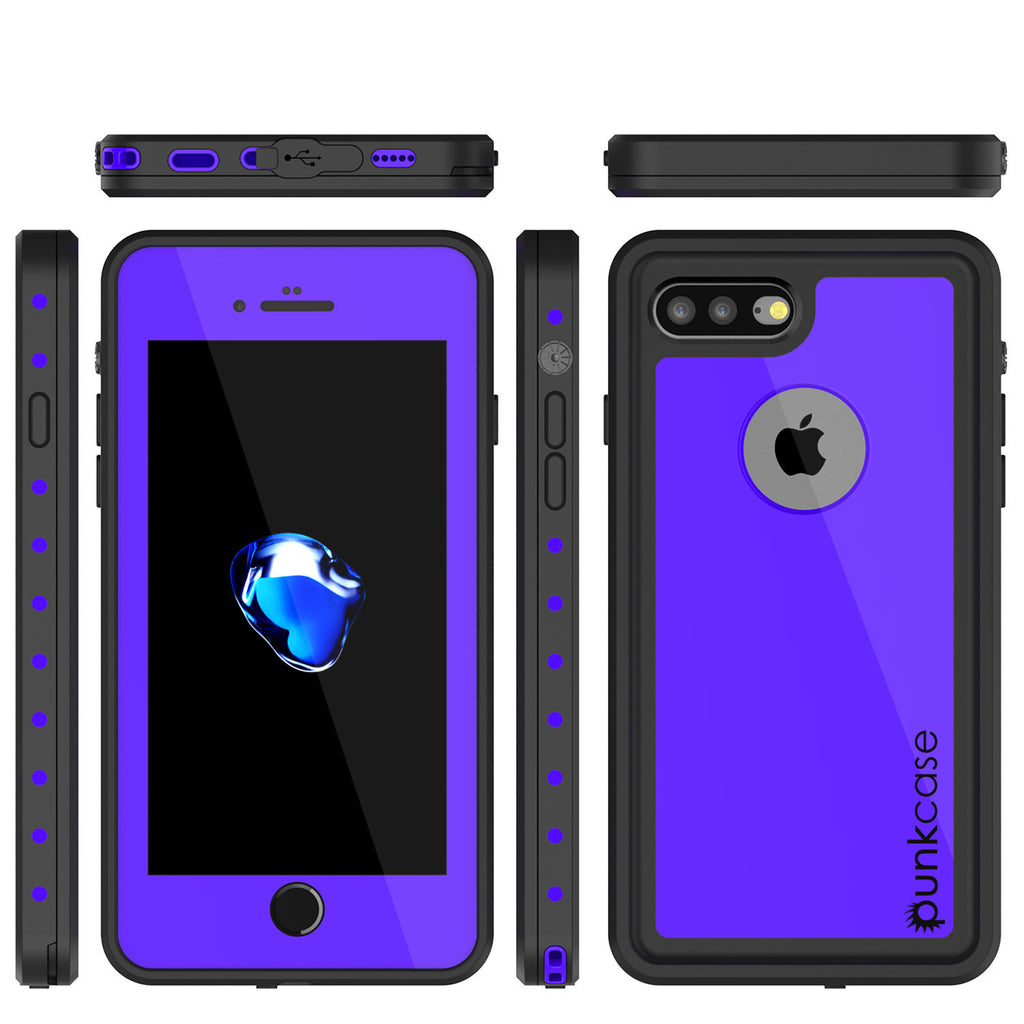 iPhone 7+ Plus Waterproof IP68 Case, Punkcase [Puple] [StudStar Series] [Slim Fit] [Dirtproof] (Color in image: white)