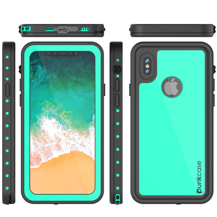 iPhone X Waterproof IP68 Case, Punkcase [Teal] [StudStar Series] [Slim Fit] [Dirtproof] (Color in image: teal)