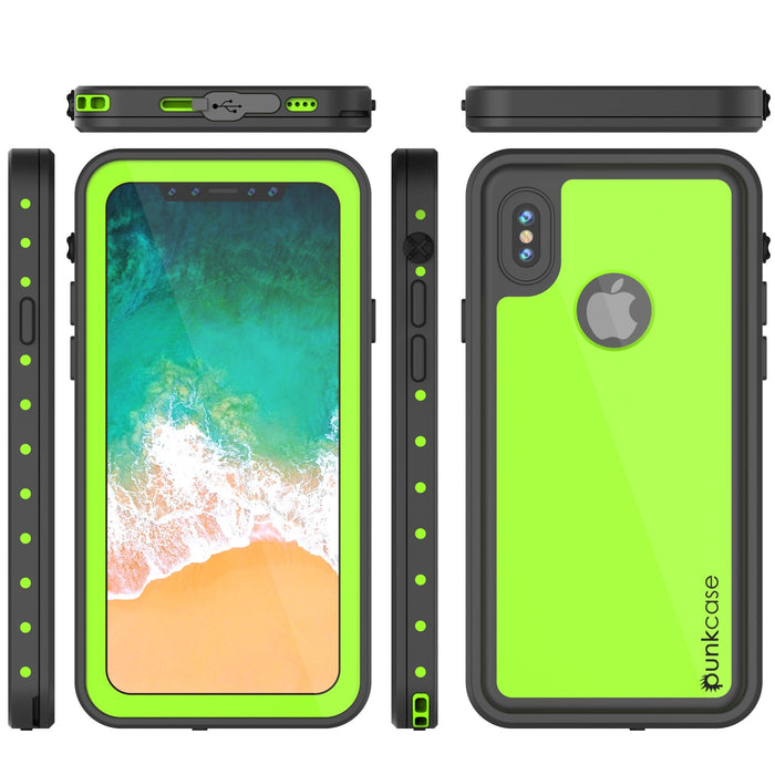 iPhone X Waterproof IP68 Case, Punkcase [Light green] [StudStar Series] [Slim Fit] [Dirtproof] (Color in image: light green)