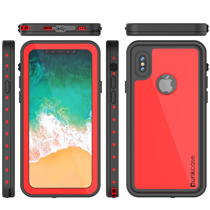 iPhone X Waterproof IP68 Case, Punkcase [Red] [StudStar Series] [Slim Fit] [Dirtproof] (Color in image: red)