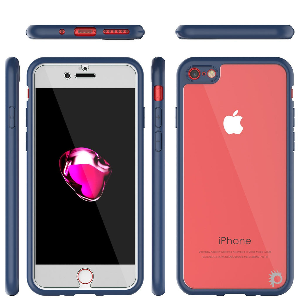 iPhone 8 Case [MASK Series] [NAVY] Full Body Hybrid Dual Layer TPU Cover W/ protective Tempered Glass Screen Protector (Color in image: pink)