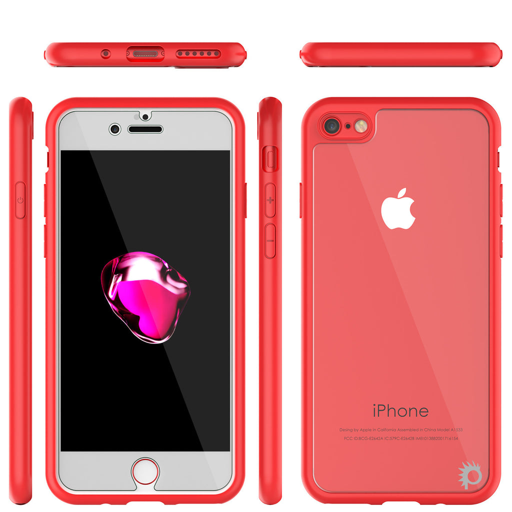 iPhone 7 Case [MASK Series] [RED] Full Body Hybrid Dual Layer TPU Cover W/ protective Tempered Glass Screen Protector (Color in image: pink)