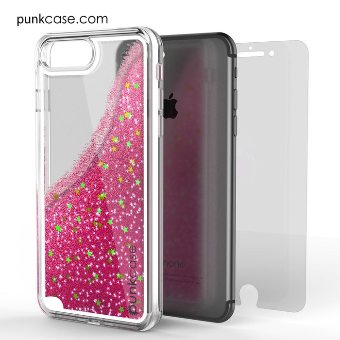 iPhone 8+ Plus Case, PunkCase LIQUID Pink Series, Protective Dual Layer Floating Glitter Cover (Color in image: rose)