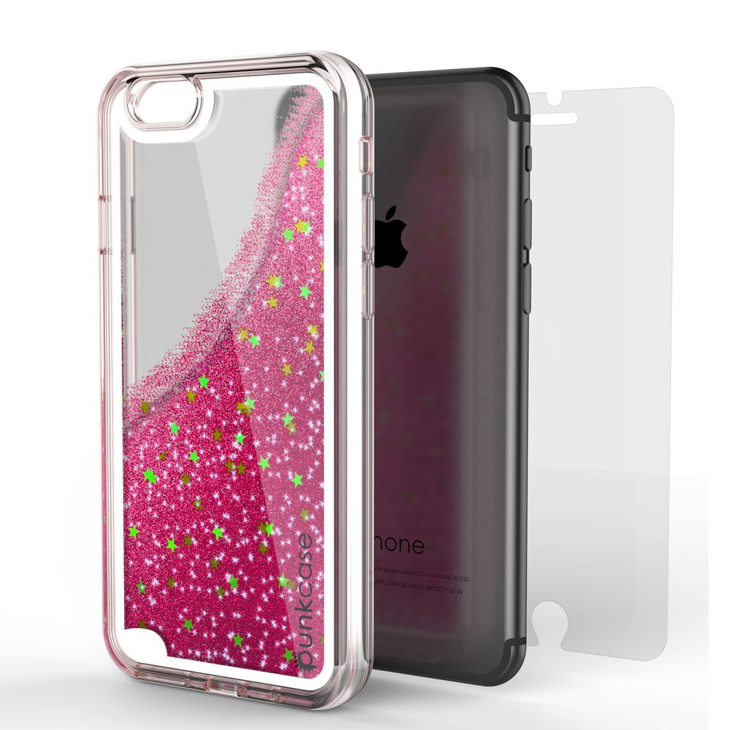 iPhone 8 Case, PunkCase LIQUID Pink Series, Protective Dual Layer Floating Glitter Cover (Color in image: rose)