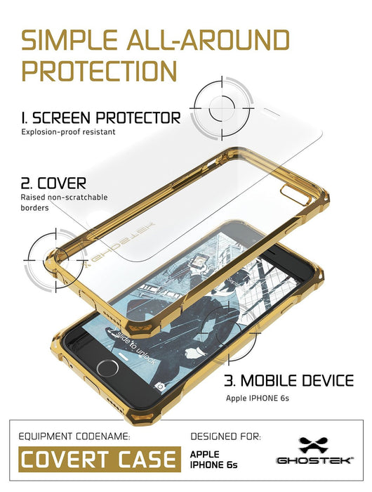 iPhone 6S Case, Ghostek® Covert Gold, Premium Impact Protective Armor | Lifetime Warranty Exchange (Color in image: clear)