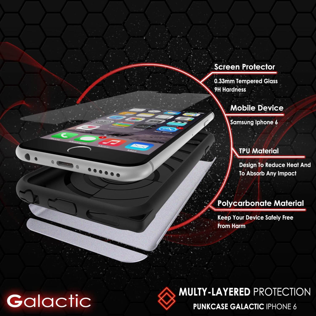 iPhone 6s/6 Case PunkCase Galactic SIlver Series Slim w/ Tempered Glass | Lifetime Warranty (Color in image: black)