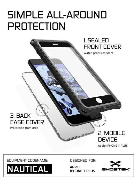 iPhone 8+ Plus Waterproof Case, Ghostek Nautical Series for iPhone 8+ Plus | Slim Underwater Protection | Adventure Duty | Swimming (Black) (Color in image: White)
