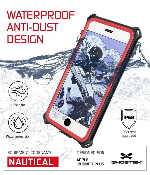 iPhone 8+ Plus Waterproof Case, Ghostek Nautical Series for iPhone 8+ Plus | Slim Underwater Protection | Adventure Duty | Swimming (Red) (Color in image: Green)