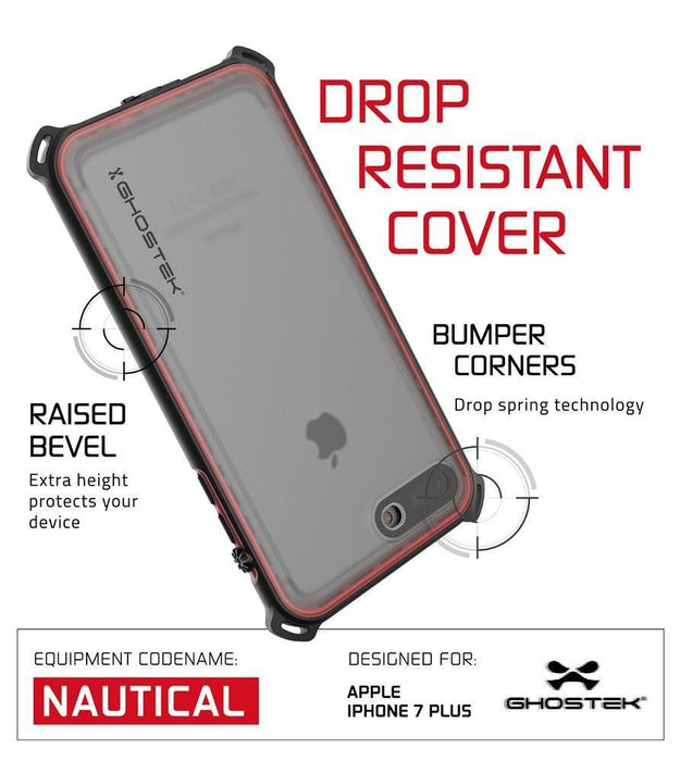iPhone 8+ Plus Waterproof Case, Ghostek Nautical Series for iPhone 8+ Plus | Slim Underwater Protection | Adventure Duty | Swimming (Red) (Color in image: Black)