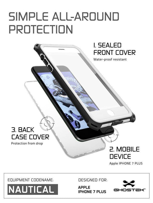 iPhone 8+ Plus Waterproof Case, Ghostek Nautical Series for iPhone 8+ Plus | Slim Underwater Protection | Adventure Duty | Swimming (White) (Color in image: Green)