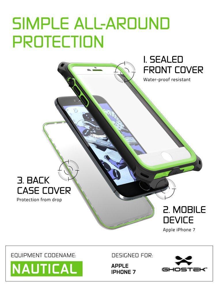 iPhone  8  Waterproof Case, Ghostek Nautical Series for iPhone  8  | Slim Underwater Protection| Adventure Duty | Ultra Fit | Swimming (Green) (Color in image: Pink)