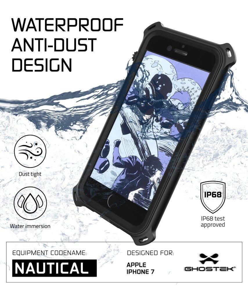 iPhone  8  Waterproof Case, Ghostek Nautical Series for iPhone  8  | Slim Underwater Protection | Ultra Fit | Swimming (Black) (Color in image: Red)