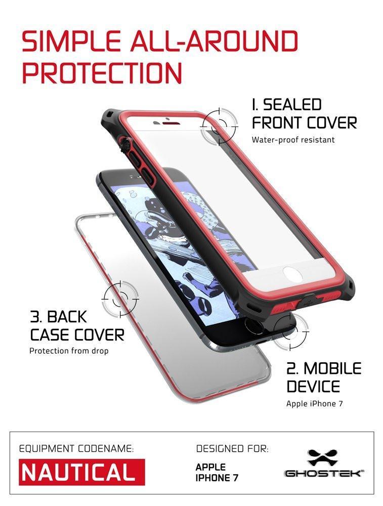 iPhone  8  Waterproof Case, Ghostek Nautical Series for iPhone  8  | Slim Underwater Protection | Adventure Duty | Ultra Fit | Swimming (Red) (Color in image: White)