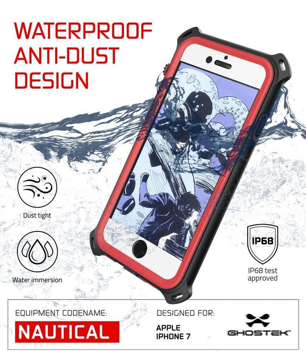 iPhone  8  Waterproof Case, Ghostek Nautical Series for iPhone  8  | Slim Underwater Protection | Adventure Duty | Ultra Fit | Swimming (Red) (Color in image: Green)