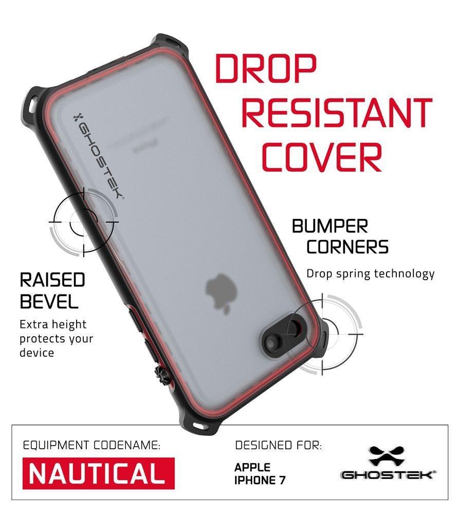 iPhone  8  Waterproof Case, Ghostek Nautical Series for iPhone  8  | Slim Underwater Protection | Adventure Duty | Ultra Fit | Swimming (Red) (Color in image: Pink)