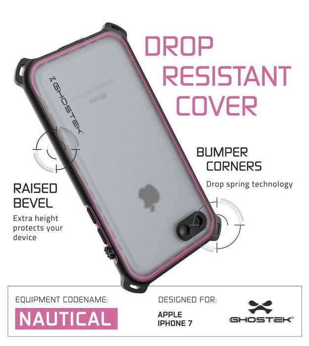 iPhone  8  Waterproof Case, Ghostek Nautical Series for iPhone  8  | Slim Underwater Protection | Adventure Duty | Ultra Fit | Swimming (Pink) (Color in image: Red)