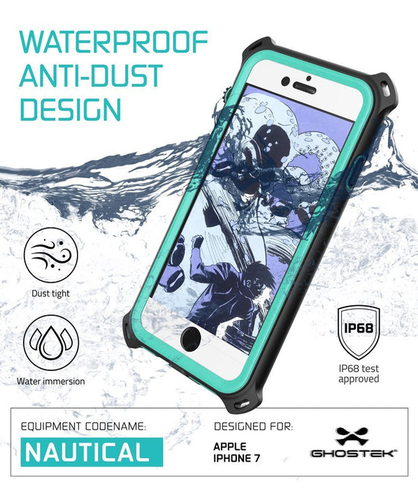 Dust tight (Oy IP68 Certified test Water immersion approved EQUIPMENT COUENAME: DESIGNED FOR esa Al f A APPLE v NA! GHOSTS IPHONE 7 (Color in image: Green)
