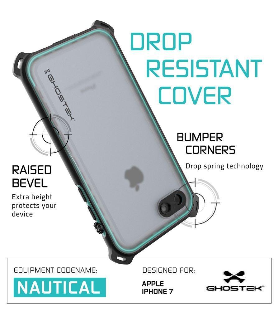 iPhone  8  Waterproof Case, Ghostek Nautical Series for iPhone  8  | Slim Underwater Protection | Adventure Duty | Ultra Fit | Swimming (Teal) (Color in image: Black)