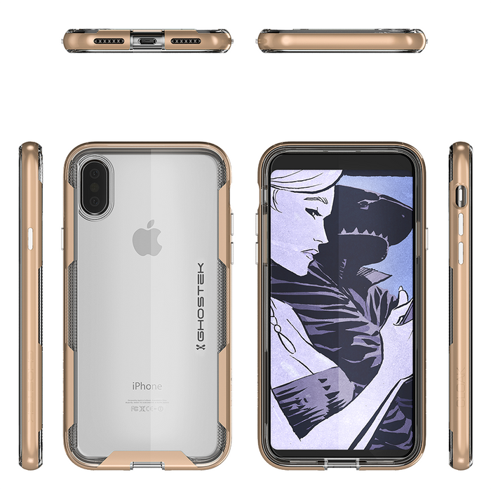 iPhone X Case / iPhone 10 Cover, Ghostek Cloak3 Premium Transparent Tough Rugged Bumper + Unique Diamond Grip Face ID Compatible | Gold (Color in image: Red)