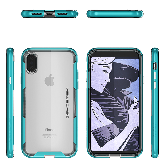 Ghostek Cloak 3 Series Apple iPhone X Clear Skin Gel With Reinforced Bumper | Wireless Charging Compatible | Teal (Color in image: Gold)