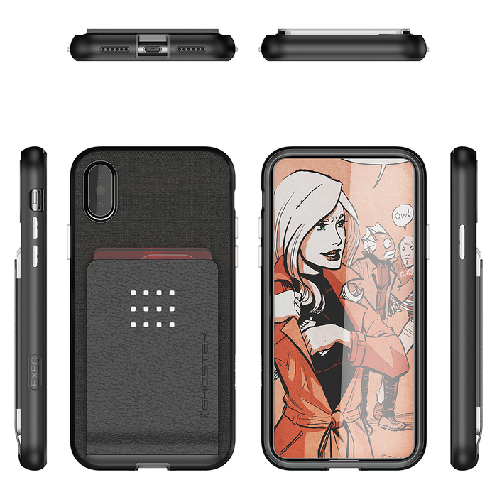 iPhone X Case, Ghostek Exec 2 Series for iPhone X / iPhone Pro Protective Wallet Case [BLACK] (Color in image: Red)