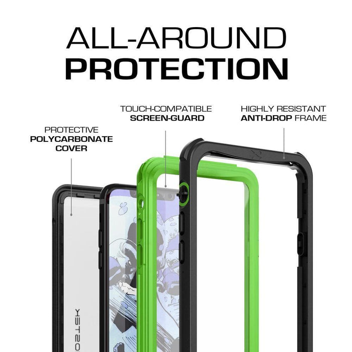 iPhone X Waterproof Case, Ghostek Nautical Rugged Heavy Duty + Screen Protector | Premium Protective Construction iPhone10 | Green (Color in image: White)