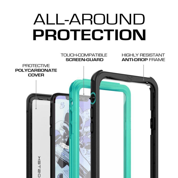 iPhone X Waterproof Case, Ghostek Nautical Series Extreme Durable Tough Cover | Hybrid Impact Rugged Outdoor Design | Teal (Color in image: Pink)