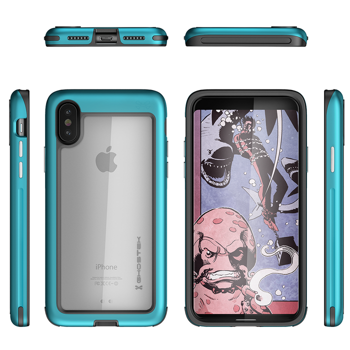 Ghostek Atomic Slim Apple iPhone X Case, Rugged Heavy Duty Military Grade Cover | Industrial Strength Aluminum Alloy Frame + Raised Rubberized Corners & Bezel | Face ID Compatible | Teal (Color in image: Black)