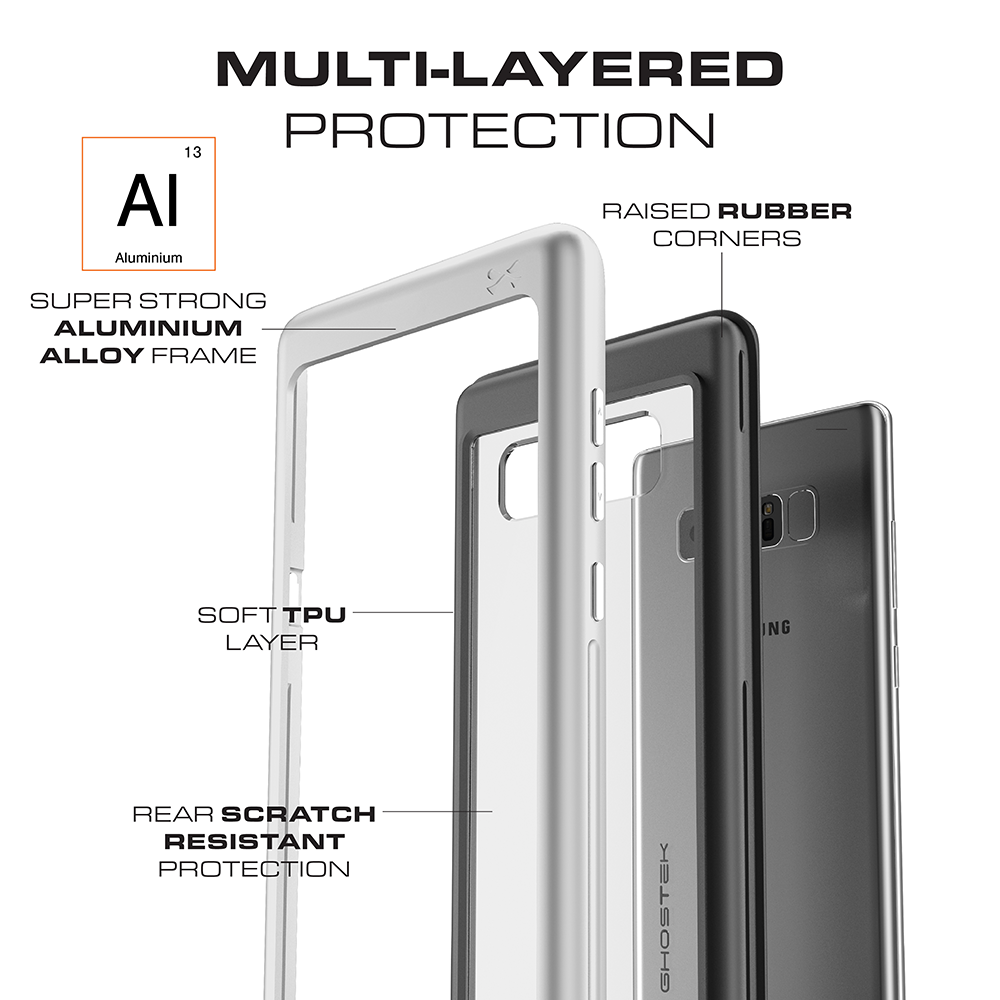 Galaxy Note 8, Ghostek Atomic Slim Galaxy Note 8 Case Shockproof Impact Hybrid Modern Design  | Pink (Color in image: Silver)