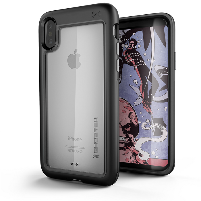 Ghostek Atomic Slim Hybrid iPhone X Case with Industrial Strength Military Drop Protection for Apple iPhone X 2017 | Supports Qi Wireless Charging | Works with Face ID | Black (Color in image: Black)