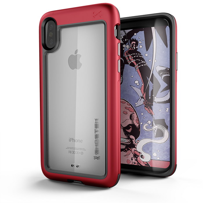 Ghostek Atomic Slim iPhone X Case with Shockproof Aluminum Bumper Heavy Duty | Supports Qi Wireless Charging + Works Flawlessly with Face ID | Red (Color in image: Red)