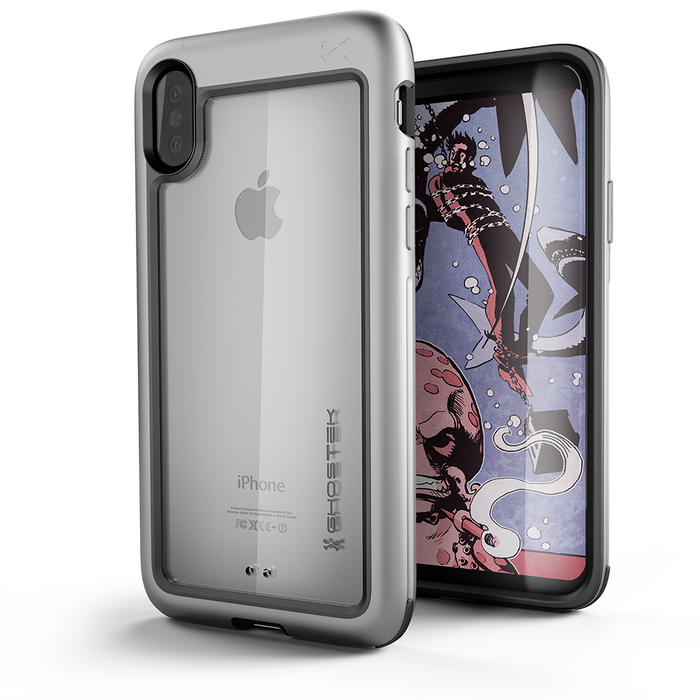 iPhone X Case, Ghostek Atomic Slim Series - Military Grade Drop Tested, Metal Aluminum Alloy Bumper + TPU & Rubber Protective Case for Apple iPhone X 2017 | Silver (Color in image: Silver)