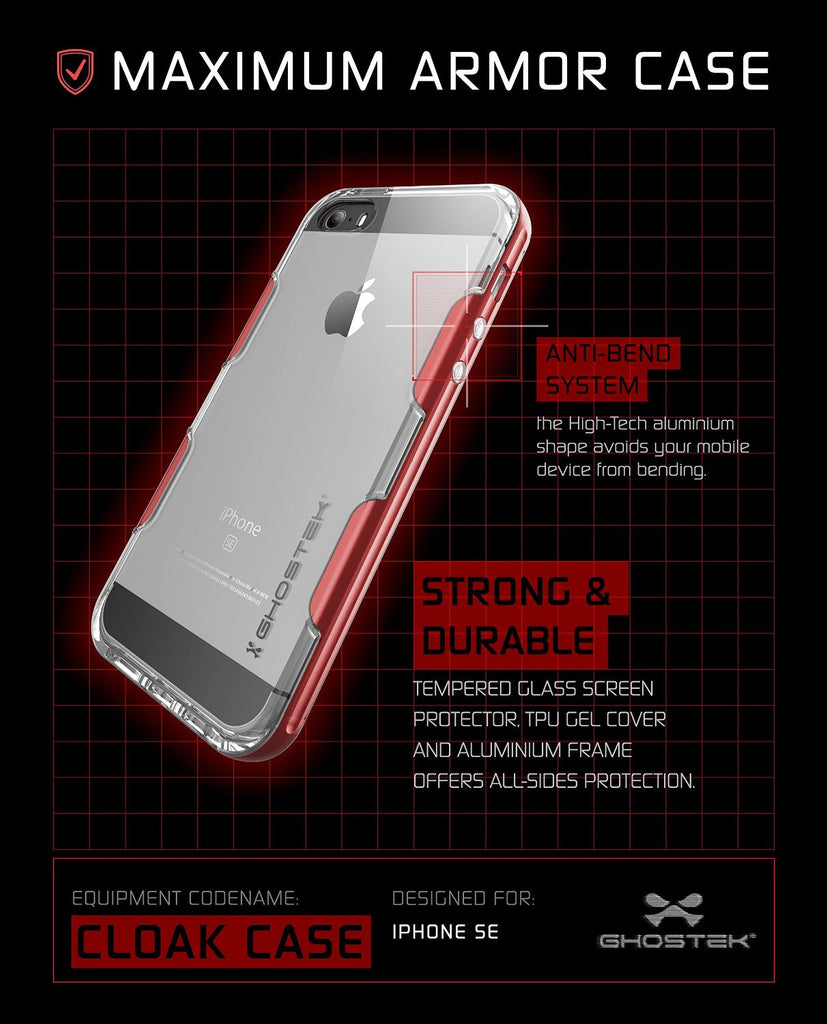 iPhone SE/5S/5 Case Ghostek® Cloak Red Slim | Tempered Glass | Lifetime Warranty Exchange (Color in image: space grey)