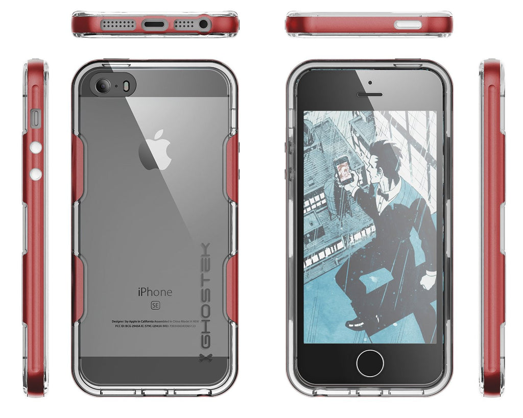 iPhone SE/5S/5 Case Ghostek® Cloak Red Slim | Tempered Glass | Lifetime Warranty Exchange (Color in image: silver)