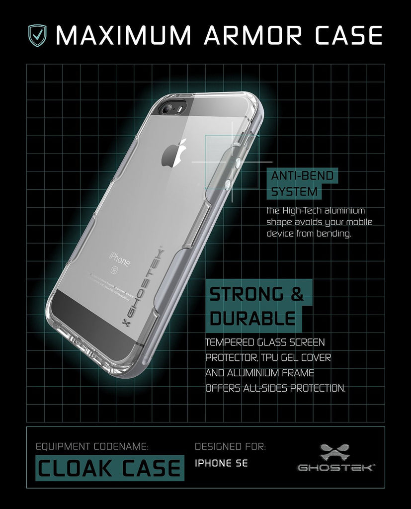 iPhone SE/5S/5 Case Ghostek® Cloak Silver Slim | Tempered Glass | Lifetime Warranty Exchange (Color in image: space grey)