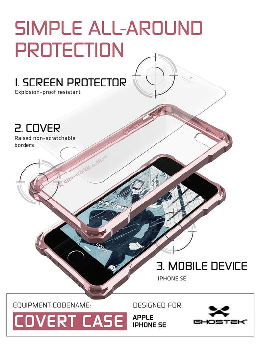 iPhone SE Case, Ghostek® Covert Pink, Premium Impact Protective Armor | Lifetime Warranty Exchange (Color in image: clear)