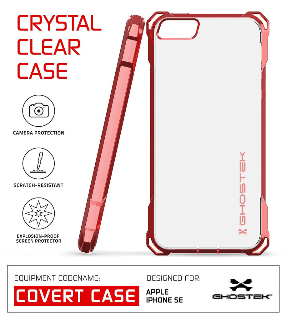 iPhone SE Case, Ghostek® Covert Red, Premium Impact Protective Armor | Lifetime Warranty Exchange (Color in image: pink)