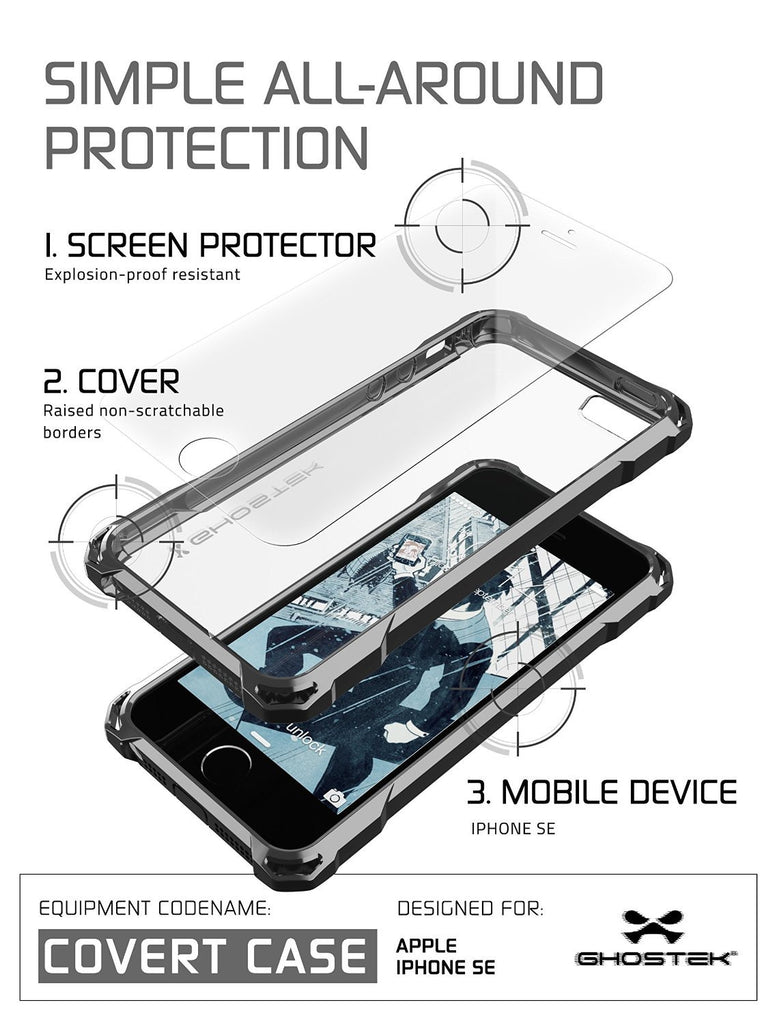 iPhone SE Case, Ghostek® Covert Space Grey, Premium Impact Protective | Lifetime Warranty Exchange (Color in image: pink)