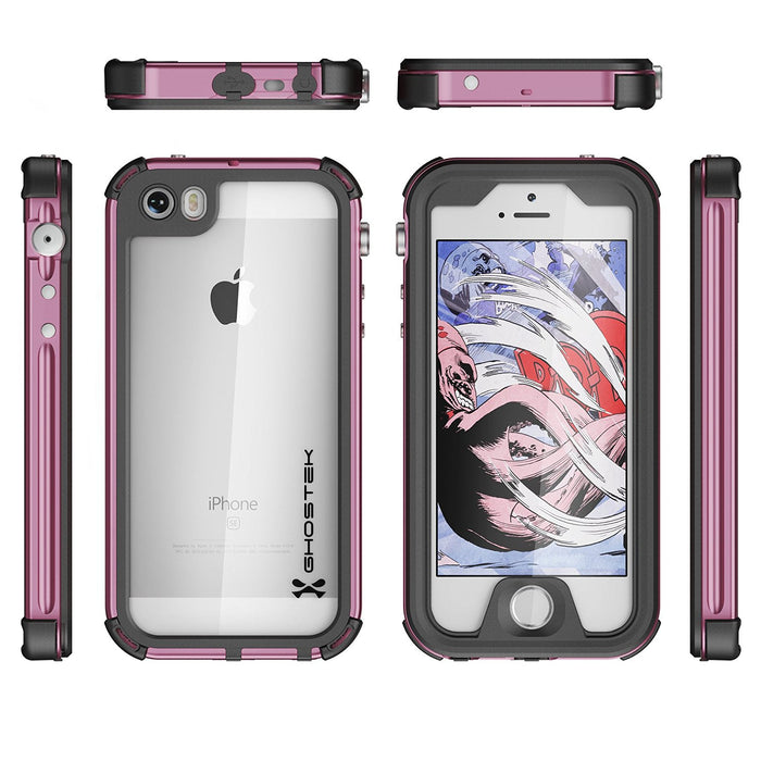 iPhone SE Waterproof Case, Ghostek® Atomic 3.0 Pink Series for Apple iPhone 5, 5S & SE (Color in image: Black)