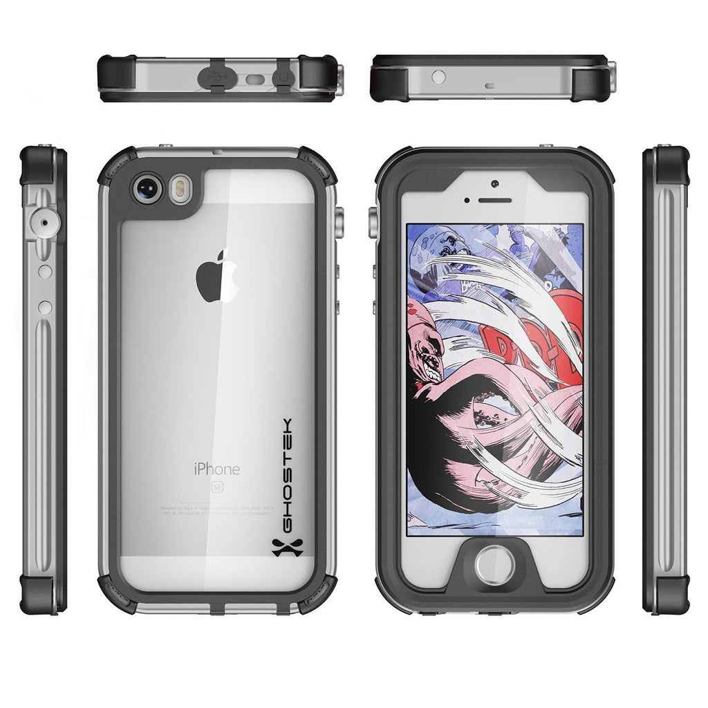 iPhone SE/5S/5 Waterproof Case, Ghostek® Atomic 3.0 Silver Series | Underwater | Touch-ID (Color in image: Black)