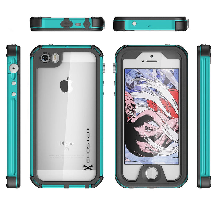 iPhone SE Waterproof Case, Ghostek® Atomic 3.0 Teal Series for Apple iPhone 5, 5S & SE (Color in image: Pink)