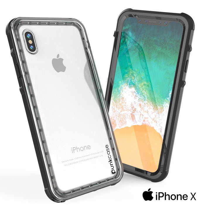 iPhone X Case, PUNKCase [CRYSTAL SERIES] Cover W/ Attached Screen Protector [BLACK] (Color in image: Light Blue)