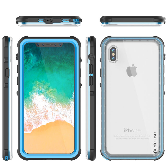 iPhone X Case, PUNKCase [CRYSTAL SERIES] Protective IP68 Certified Cover W/ Attached Screen Protector [LIGHT BLUE] (Color in image: White)