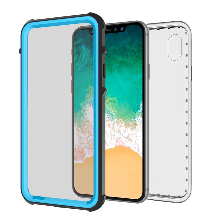 iPhone X Case, PUNKCase [CRYSTAL SERIES] Protective IP68 Certified Cover W/ Attached Screen Protector [LIGHT BLUE] (Color in image: Black)