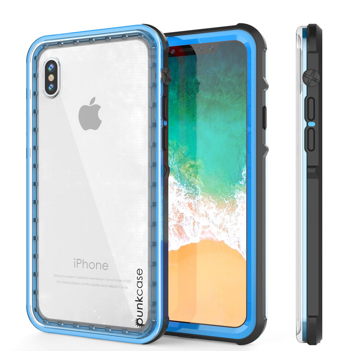 iPhone X Case, PUNKCase [CRYSTAL SERIES] Protective IP68 Certified Cover W/ Attached Screen Protector [LIGHT BLUE] (Color in image: Light Blue)