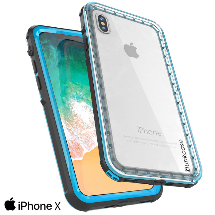 iPhone X Case, PUNKCase [CRYSTAL SERIES] Protective IP68 Certified Cover W/ Attached Screen Protector [LIGHT BLUE] (Color in image: Pink)