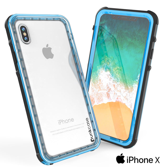iPhone X Case, PUNKCase [CRYSTAL SERIES] Protective IP68 Certified Cover W/ Attached Screen Protector [LIGHT BLUE] (Color in image: Teal)