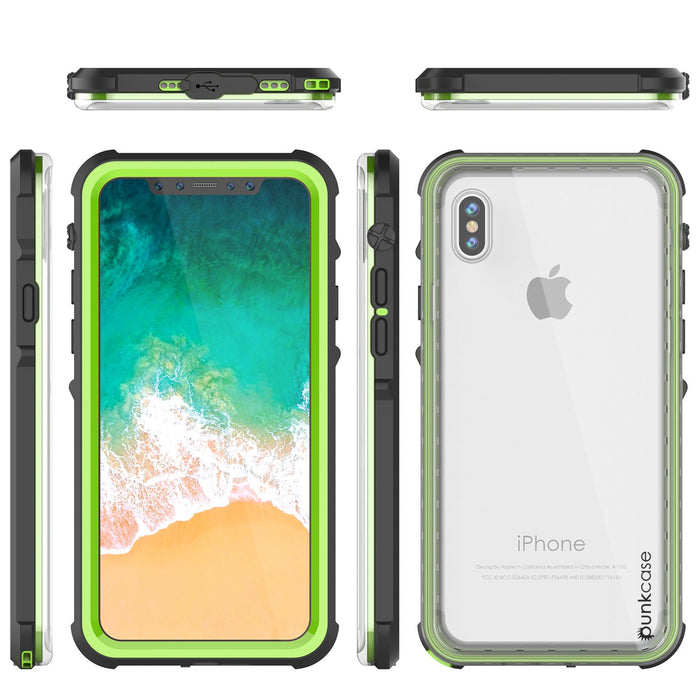 iPhone X Case, PUNKCase [CRYSTAL SERIES] Protective IP68 Certified Cover W/ Attached Screen Protector [LIGHT GREEN] (Color in image: Black)