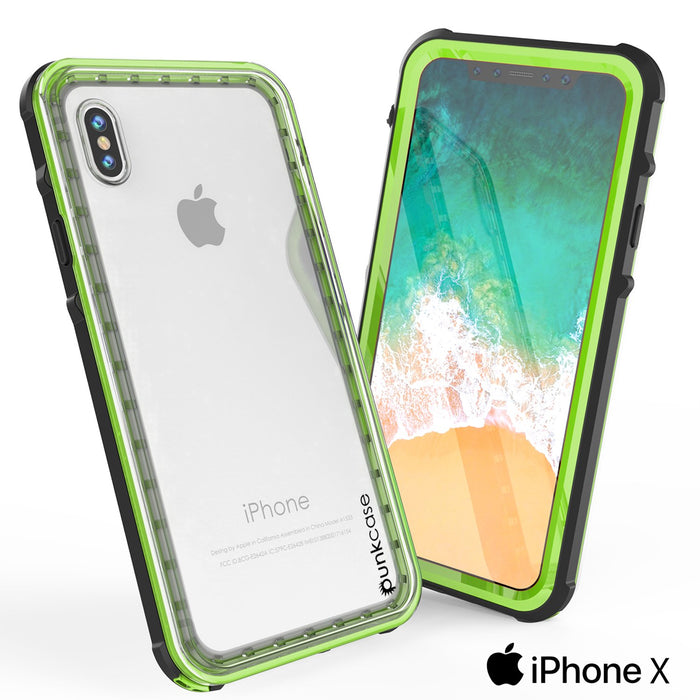 iPhone X Case, PUNKCase [CRYSTAL SERIES] Protective IP68 Certified Cover W/ Attached Screen Protector [LIGHT GREEN] (Color in image: Pink)