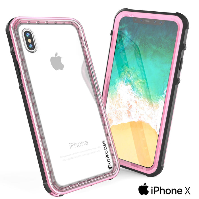 iPhone X Case, PUNKCase [CRYSTAL SERIES] Protective IP68 Certified Cover W/ Attached Screen Protector [PINK] (Color in image: White)